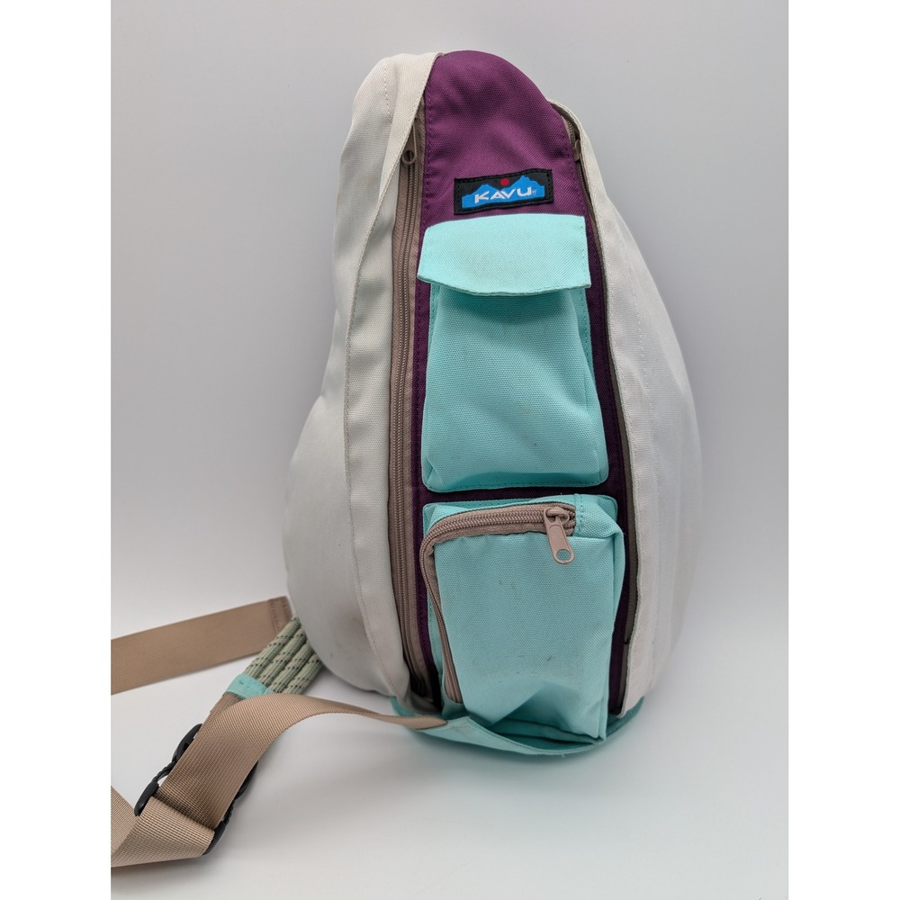 KAVU Rope Bag Sling Backpack Multi-Color Canvas Purple Teal Grey